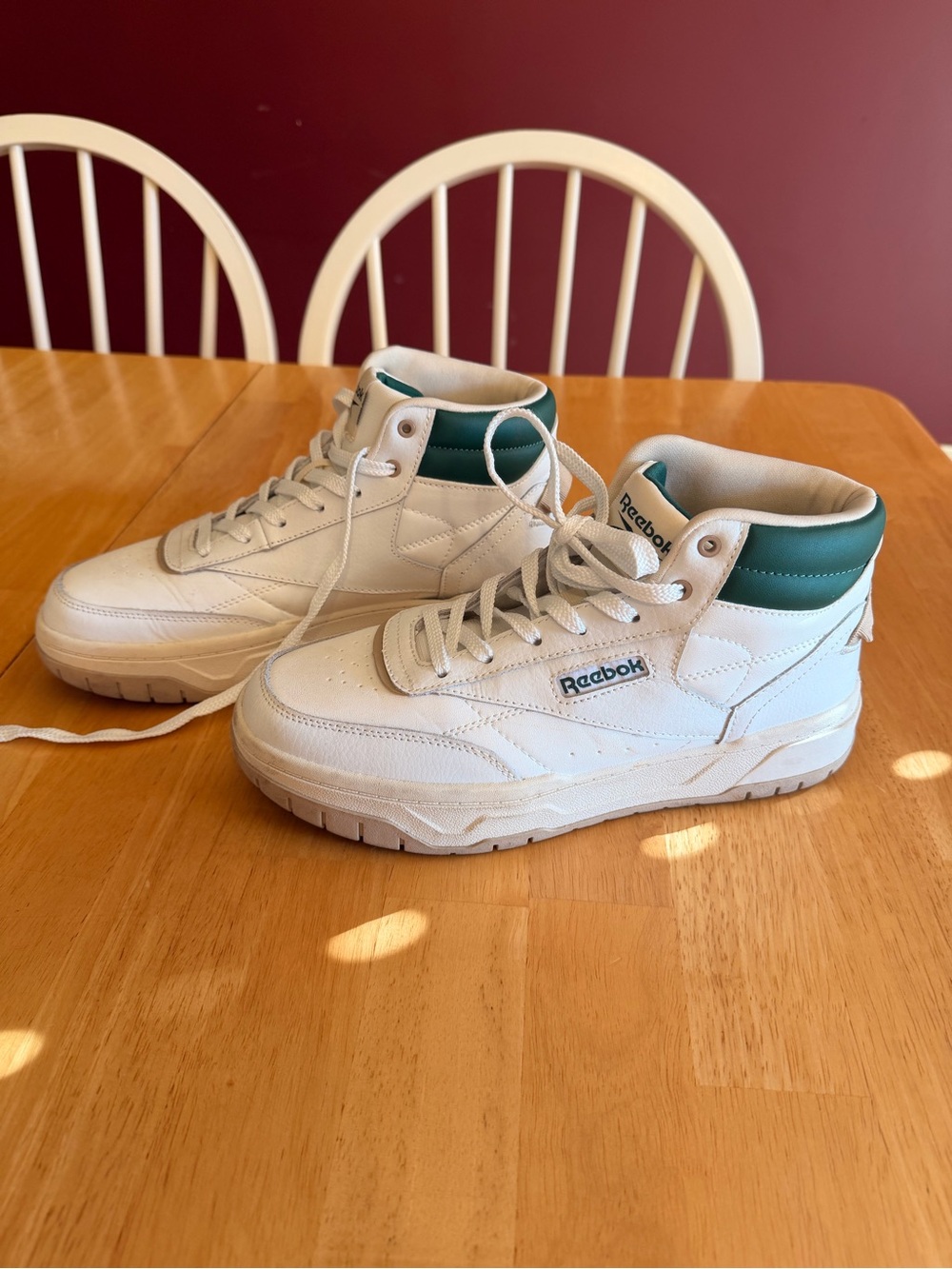 Reebok White High-Top Sneakers with Green Collar
